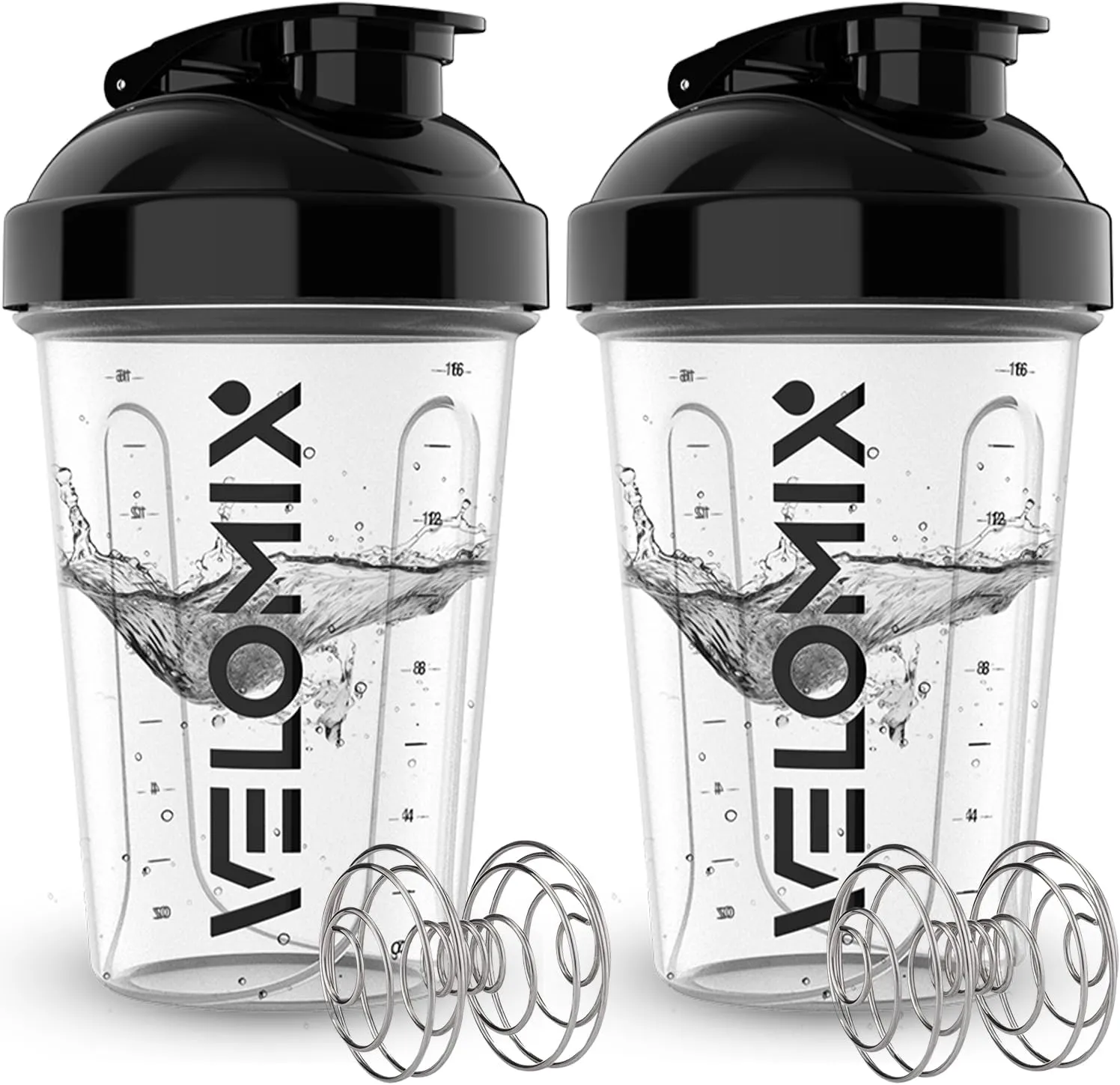 -2 Pack- 20 oz Protein Shaker Bottles for Protein Mixes - 2x Wire Whisk | Leak Proof Shaker Cups for Protein Shakes and Pre Workout | Protein Shaker Bottle Pack | Protein Mixer Cup (Clear Prime)