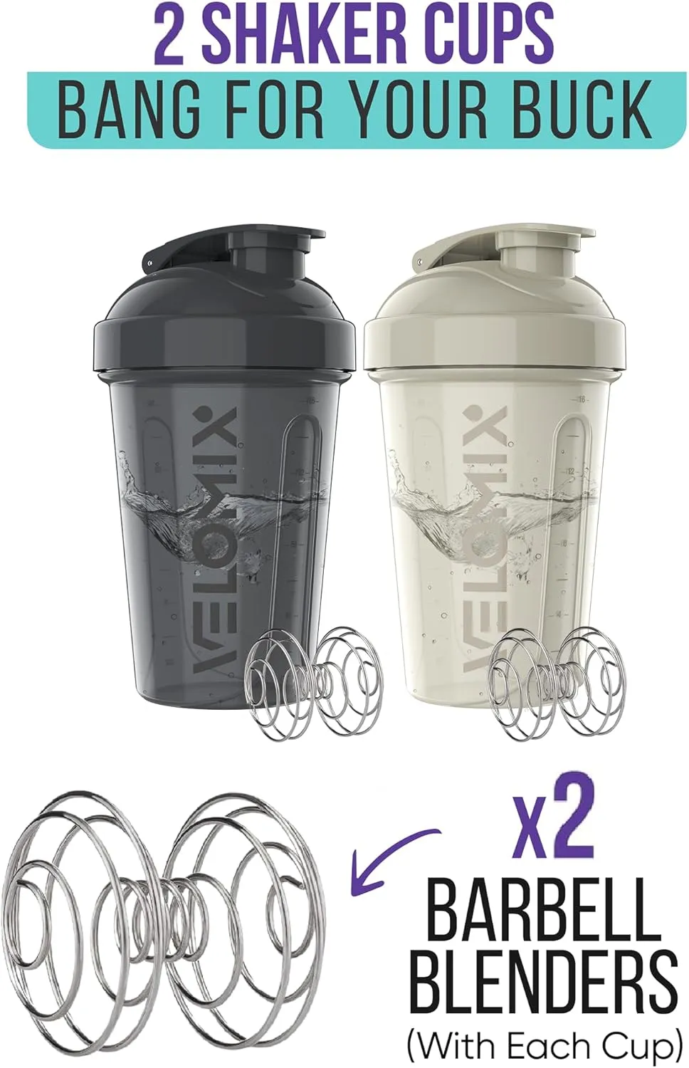 -2 Pack- 20 oz Protein Shaker Bottles for Protein Mixes - 2x Wire Whisk | Leak Proof Shaker Cups for Protein Shakes and Pre Workout | Protein Shaker Bottle Pack | Protein Mixer Cup