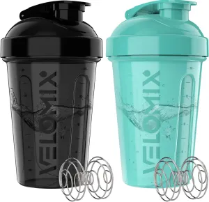 -2 Pack- 20 oz Protein Shaker Bottles for Protein Mixes - 2x Wire Whisk | Leak Proof Shaker Cups for Protein Shakes and Pre Workout | Protein Shaker Bottle Pack | Protein Mixer Cup(Torquise&Black)