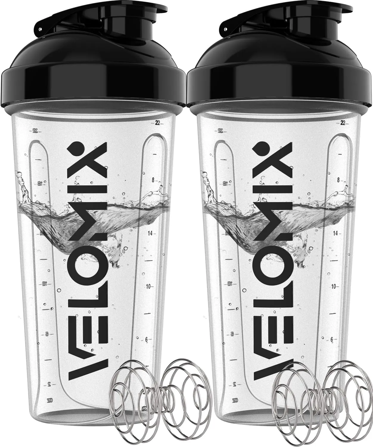 -2 Pack- 28 oz Protein Shaker Bottles for Protein Mixes - 2x Wire Whisk | Leak Proof Shaker Cups for Protein Shakes | Protein Shaker Bottle Pack | Shakers for Protein Shakes - 2xTransparent