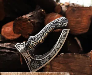 | Pizza Axe with Leather Sheath,Viking Pizza Axe,Hatchet,Throwing Axe,Hand Axe,Gift for him,Wood Working Tool,Viking Gifts for Men,Camping Hatchet,Tomahawk,Bearded Axe (WCA-027)