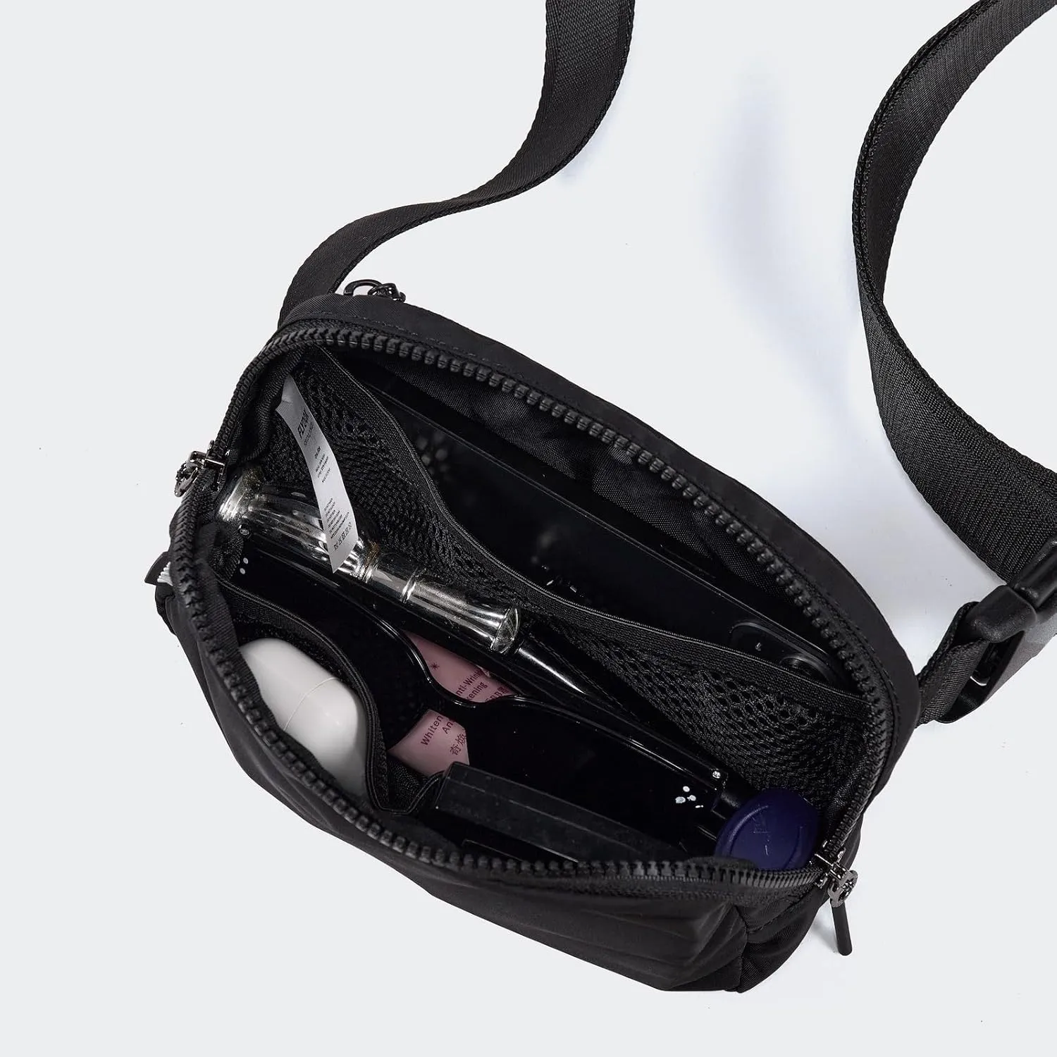 𝗙𝗟𝗬𝗢𝗢𝗞 Unisex Mini 𝗕𝗲𝗹𝘁 𝗕𝗮𝗴 and Extender Strap, Adjustable Strap Nylon Cross Body Sling Bag for Workout, Running, Traveling, Hiking. (Black)