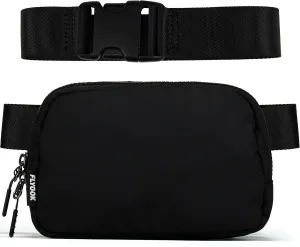 𝗙𝗟𝗬𝗢𝗢𝗞 Unisex Mini 𝗕𝗲𝗹𝘁 𝗕𝗮𝗴 and Extender Strap, Adjustable Strap Nylon Cross Body Sling Bag for Workout, Running, Traveling, Hiking. (Black)