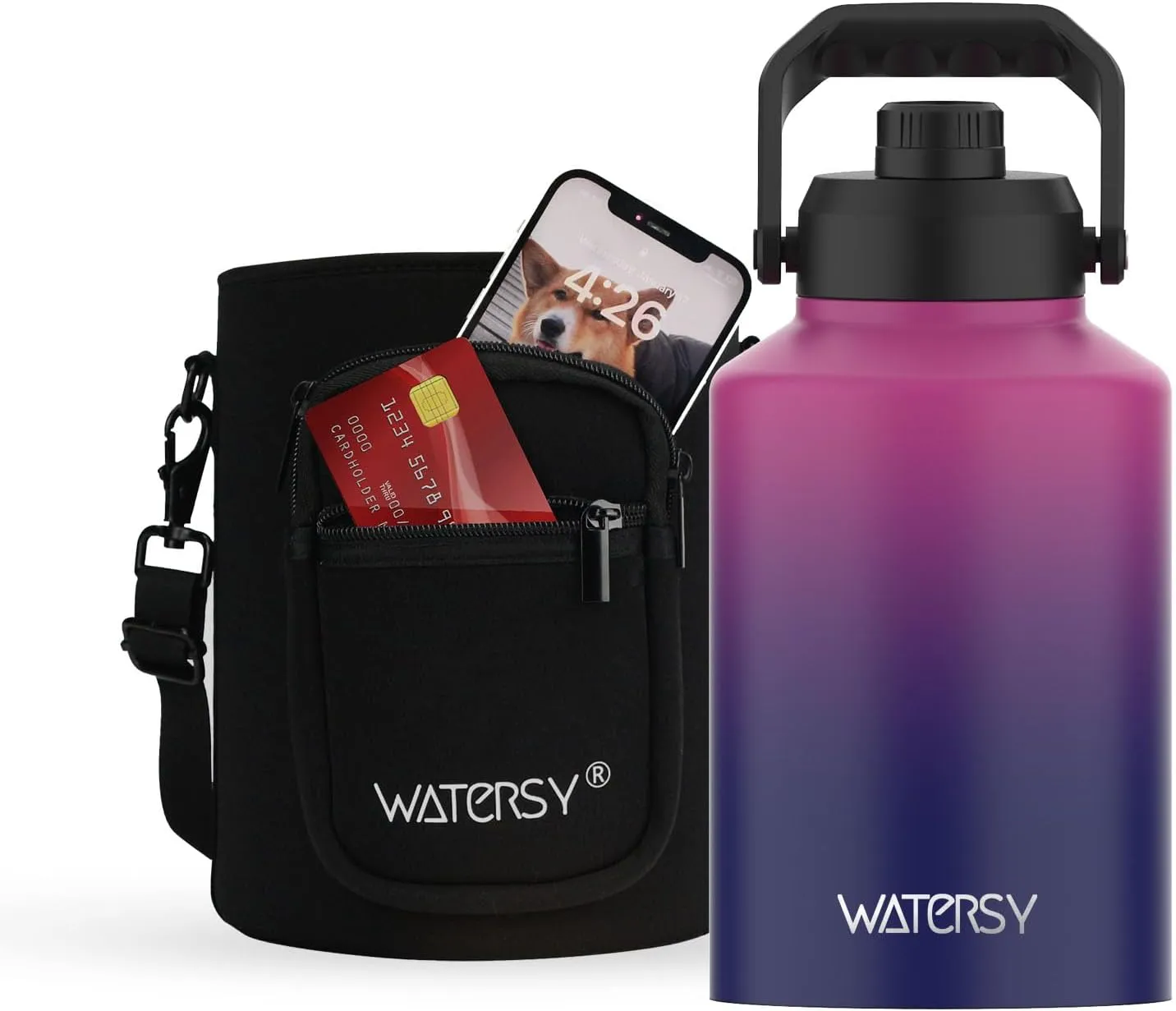 1 Gallon Water Bottle Insulated(Cold for 48 Hrs),BPA Free&Leak Proof,128oz Stainless Steel Water Jug,Big thermo,Large Water Bottle with Handle for Gym,Hiking,Camping&Travel,Gradient Purple