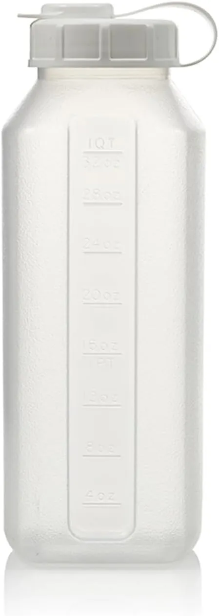 1-Quart Water Bottle Refrigerator Shaker Bottle, Pitcher, Bottle, Engraved Measurements, Mixer Bottle, Leak Resistance, Dishwasher Safe, BPA Free, with Easy-Pour Spout, Clear