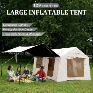 10-12 Person Large Inflatable Tent for Camping,Blow up Tents with Canopy,10 * 13ft Inflatable House Tent with Stove Jack, Easy Setup Inflatable Camping Tent,4 Season Glamping Tents