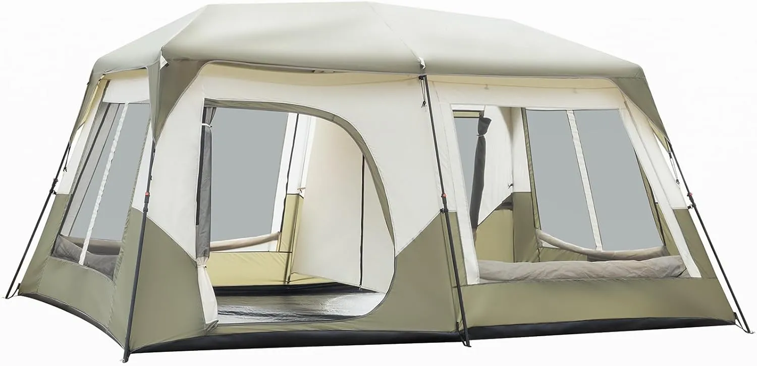 10 Person Large Portable Pop Up Tent,Waterproof & Windproof Family Dome Tent,Easy Set Up Camping Tent,Outdoor Lightweight Backpacking Tent,with Carry Bag,for Picnic Hiking & Traveling (Green)