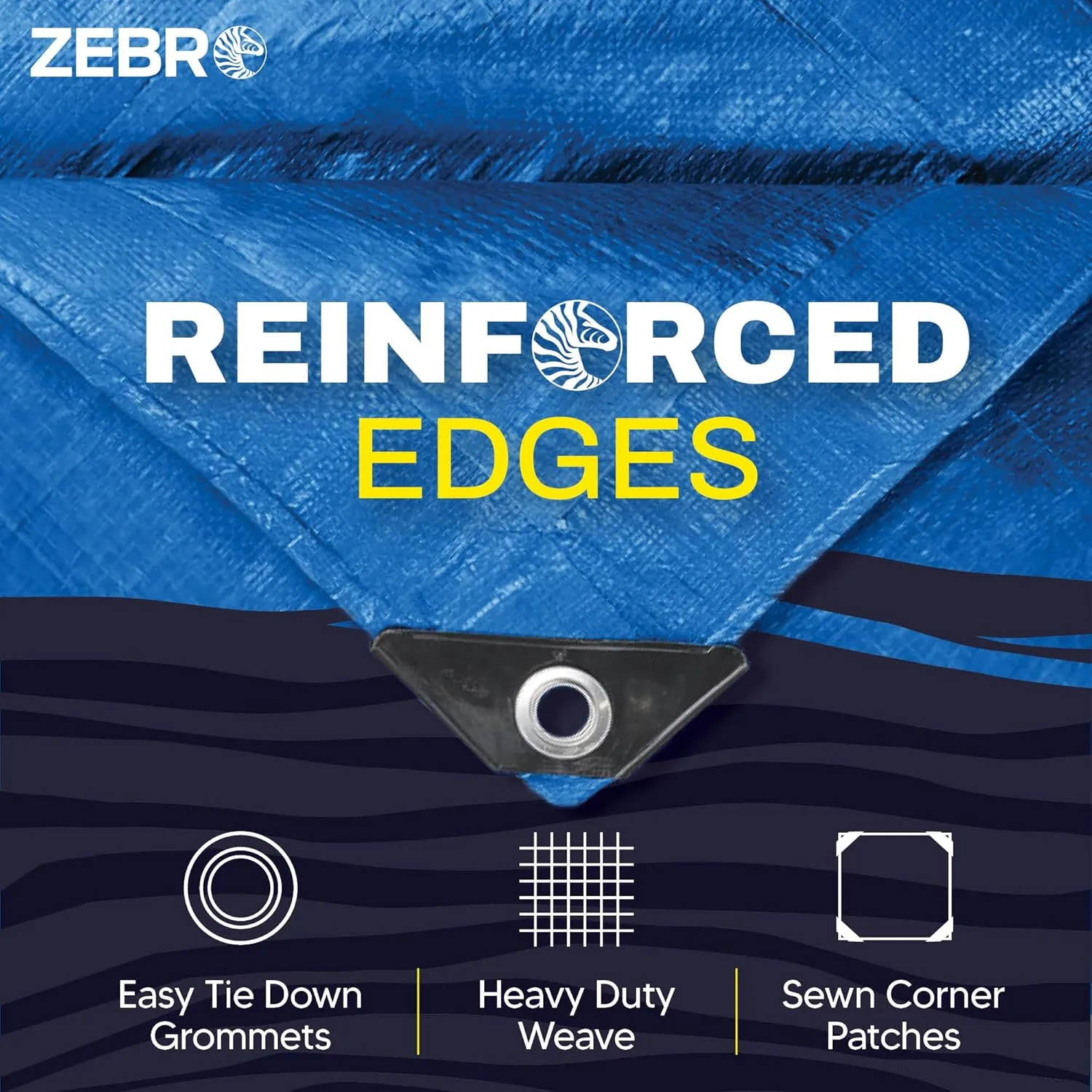 10' x 16' Blue Tarp with Grommets Reinforced - 5 Mil Thick - Durable UV Resistant Plastic Tarps Waterproof - Large Tarpaulin Cover for Outdoor Camping Over/Under Tent Tarp RV Roof Rain - Zebro