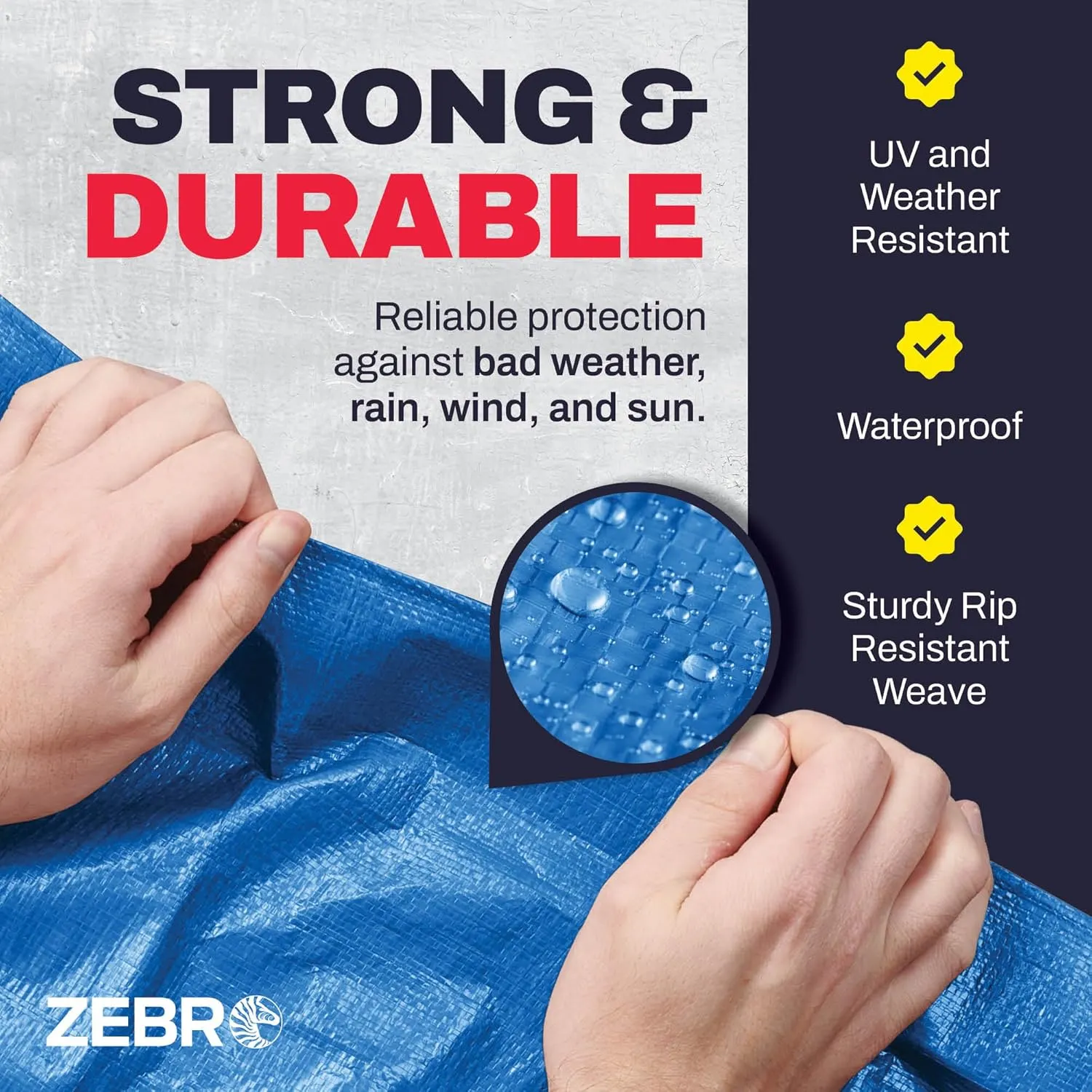 10' x 16' Blue Tarp with Grommets Reinforced - 5 Mil Thick - Durable UV Resistant Plastic Tarps Waterproof - Large Tarpaulin Cover for Outdoor Camping Over/Under Tent Tarp RV Roof Rain - Zebro