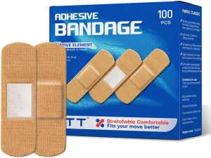 100-Piece Adhesive Bandages - Assorted Sizes, Durable & Waterproof, Extra Strong Adhesion, Soft & Comfortable for Wounds and Scrapes, Ideal for First Aid Kits & Everyday Use (100)
