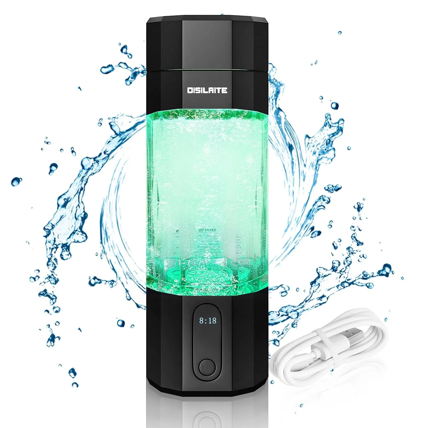10000PPB  Hydrogen Water Bottle SPE PEM Technology Hydrogen Water Generator with Seven Colorful Light-Best Hydrogen Water Technology (Black)