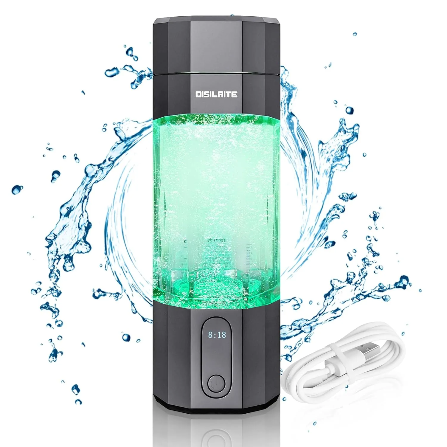 10000PPB  Hydrogen Water Bottle SPE PEM Technology Hydrogen Water Generator with Seven Colorful Light-Best Hydrogen Water Technology (Gray)