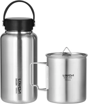 1050ml Stainless Steel Water Bottle Leak Proof Sports Bottle with 750ml Water Cup for Outdoor Camping Hiking,Sport Bottle