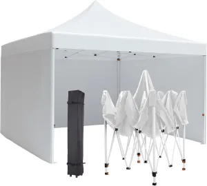 10FTx10FT Pop-Up Waterproof Windproof and Uv-Proof Gazebo Instant Portable Canopy Tent 10'x10' with 3 Side Walls, 1 Wheeled Bag, 8 Ground Pegs for Stall/Outdoor/Party Events
