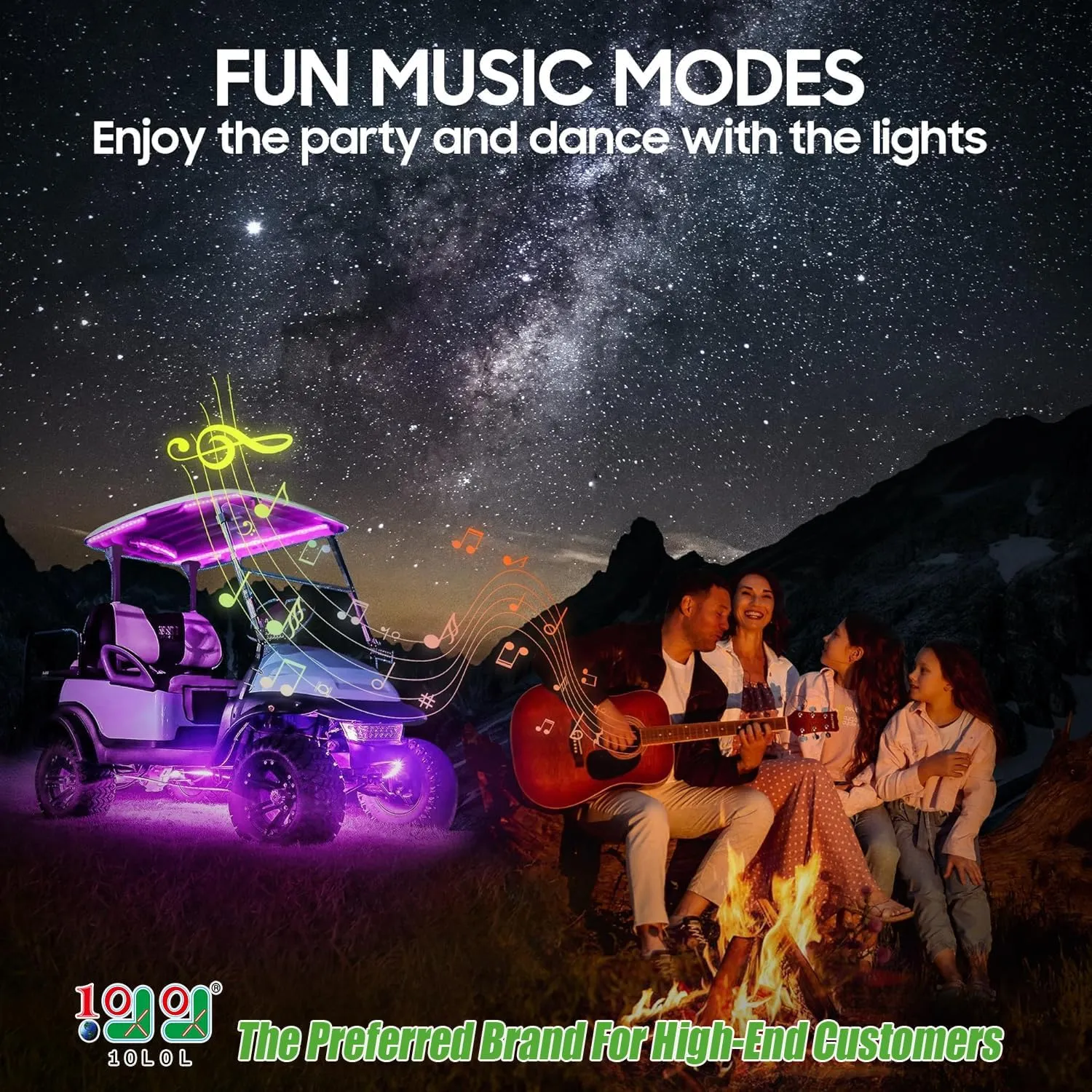 10L0L Golf Cart Underbody Light Kit, Underglow LED Strip for EZGO Club Car Yamaha, 24 Modes Multicolor RGB Music Sync Waterproof, Canopy Lights Optional