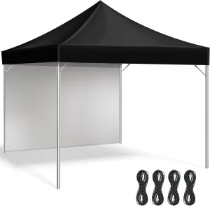10x10 Canopy Replacement Top Cover Canopy Top with Removable Tent Sidewalls Pop up Canopy Tent Cover with Ropes Waterproof Sunshade Tent Cover for Outdoor Patio Camping(2 Piece,Black)