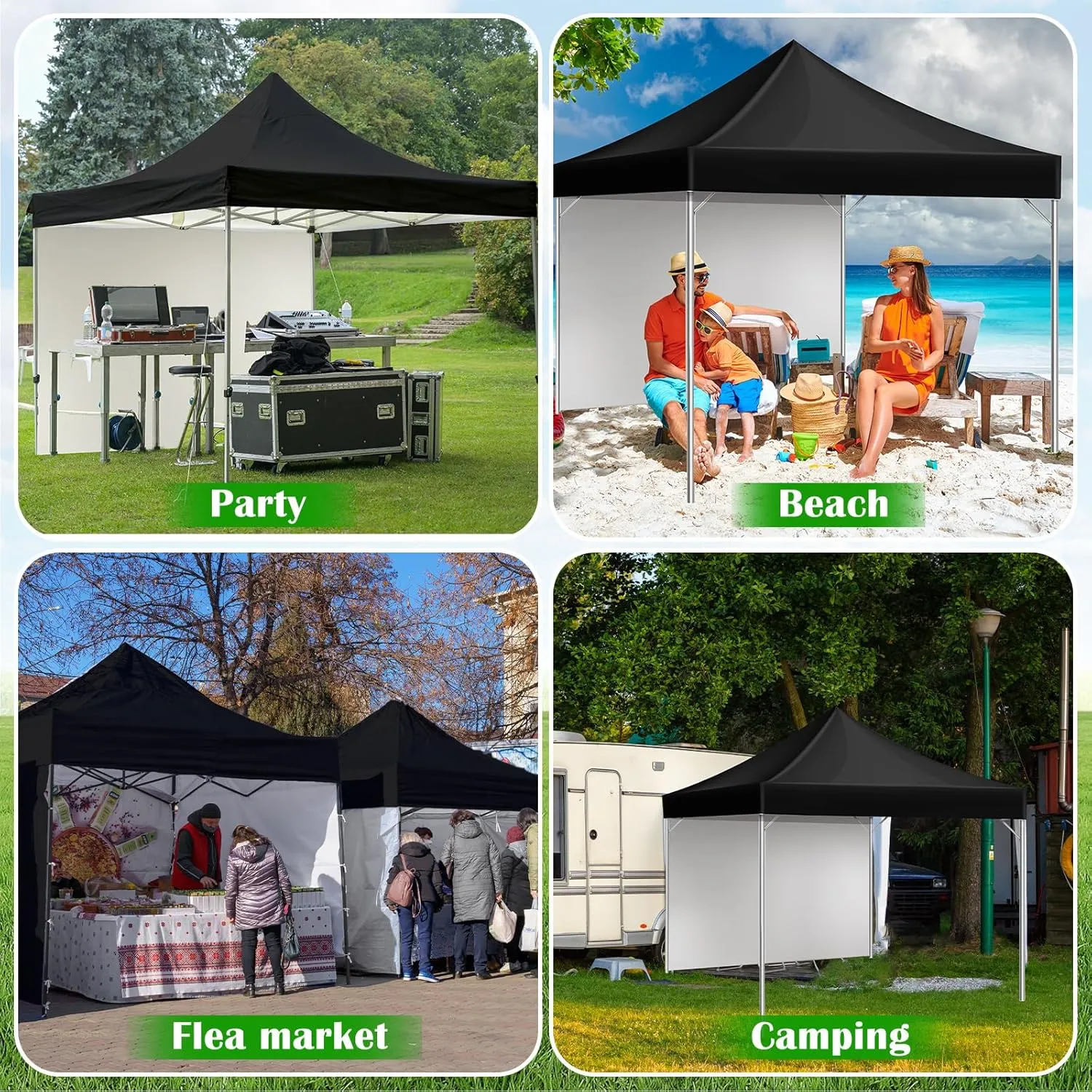 10x10 Canopy Replacement Top Cover Canopy Top with Removable Tent Sidewalls Pop up Canopy Tent Cover with Ropes Waterproof Sunshade Tent Cover for Outdoor Patio Camping(2 Piece,Black)