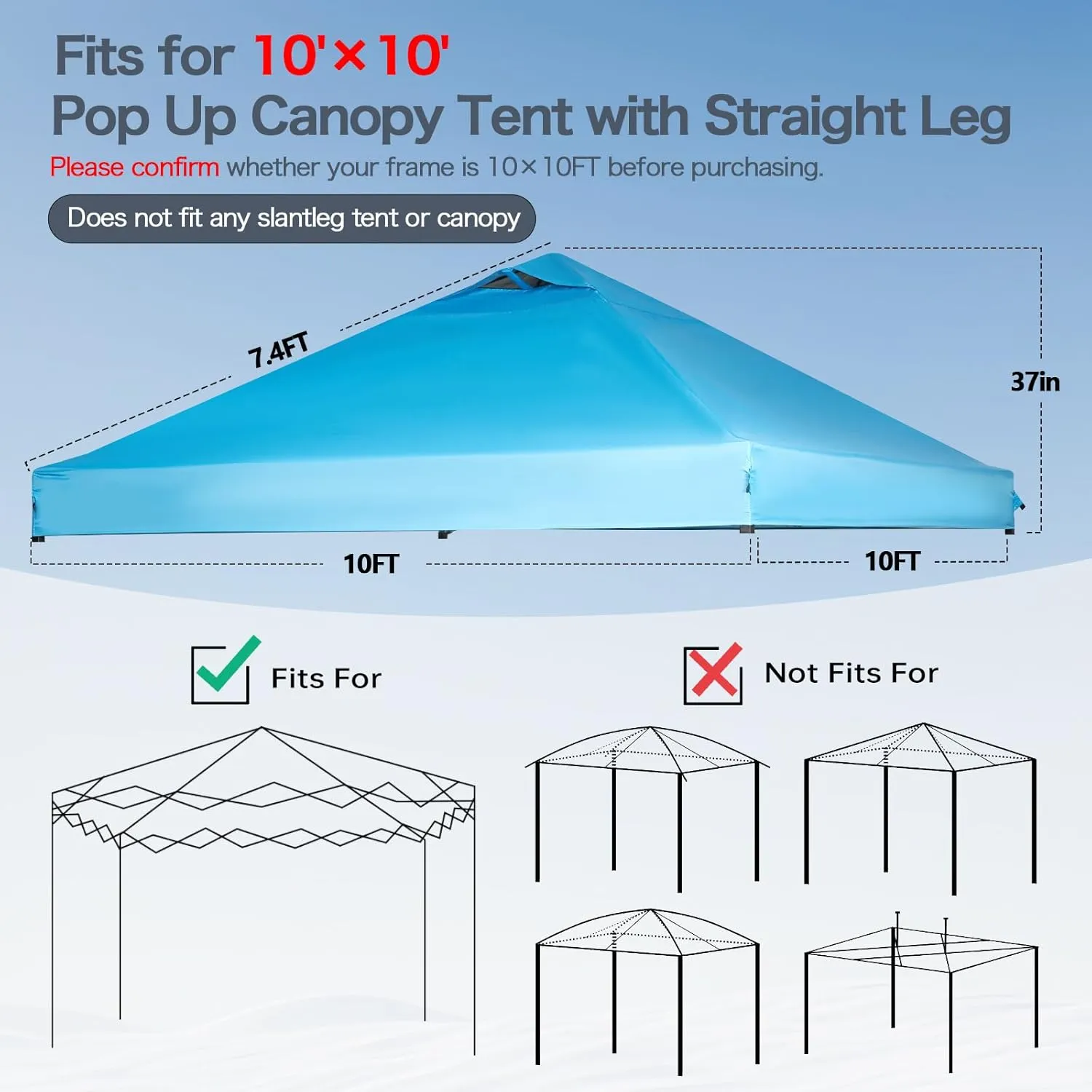 10x10 Canopy Replacement Top with Air Vent, Pop Up Canopy Replacement for Straight Leg Canopy Tent, Canopy Replacement Cover UV Resistant Waterproof for Garden Patio Camping (Top Only)(SkyBlue)