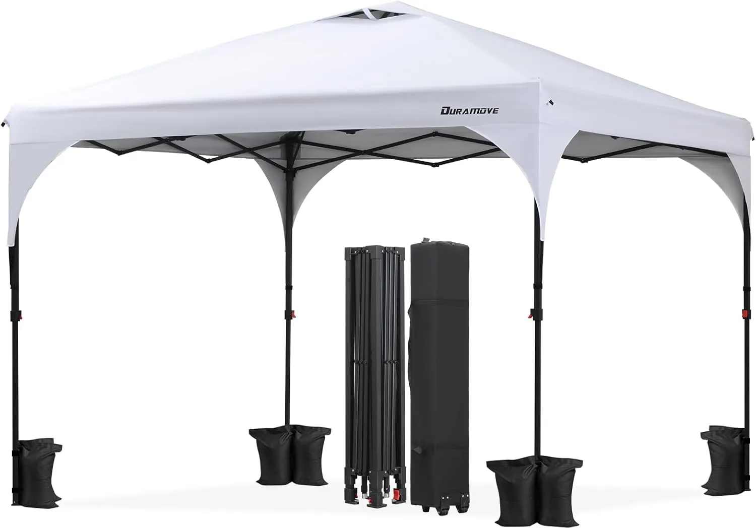 10x10 Pop Up Canopy Tent, One Push Outdoor Tent, Instant Portable Sun Shelter for Commercial Events, Parties, Camping with Roller Bag, 4 Sand Bags, 8 Stakes, Straight Legs(White)