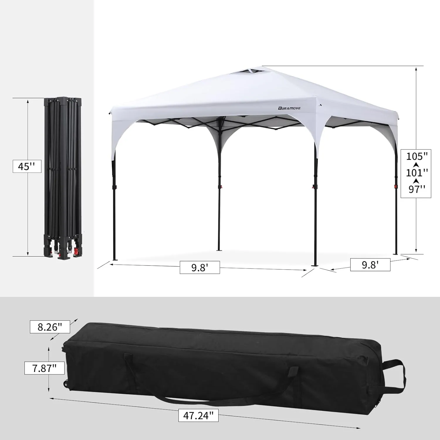 10x10 Pop Up Canopy Tent, One Push Outdoor Tent, Instant Portable Sun Shelter for Commercial Events, Parties, Camping with Roller Bag, 4 Sand Bags, 8 Stakes, Straight Legs(White)