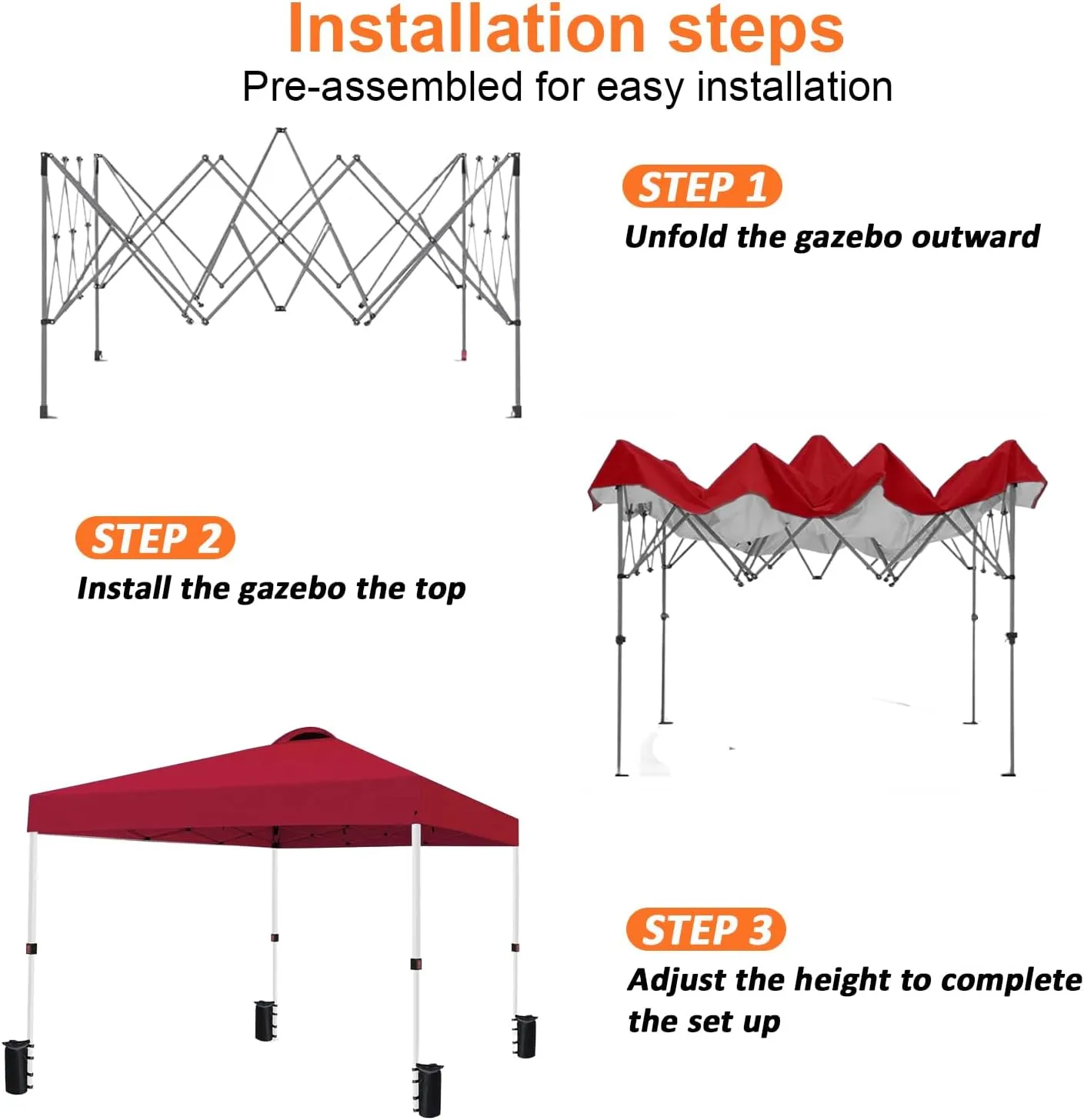 10x10 Pop Up Canopy Tent Waterproof Tent for Outdoor Party Camping Commercial Event Tent, with Wheeled Bag and 4 Sandbags (Red)