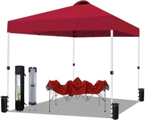 10x10 Pop Up Canopy Tent Waterproof Tent for Outdoor Party Camping Commercial Event Tent, with Wheeled Bag and 4 Sandbags (Red)