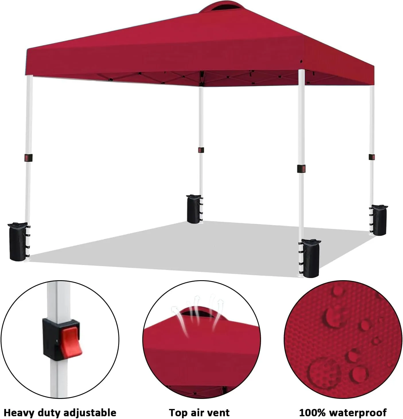 10x10 Pop Up Canopy Tent Waterproof Tent for Outdoor Party Camping Commercial Event Tent, with Wheeled Bag and 4 Sandbags (Red)