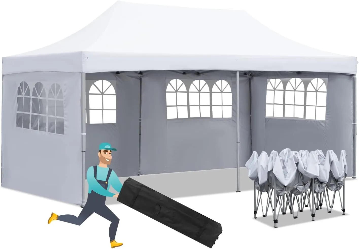 10x20 ft Instant Pop up Canopy, Party Tent Folding Gazebos with Removable Sidewalls and Wheeled Bag Waterproof