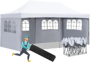 10x20 ft Instant Pop up Canopy, Party Tent Folding Gazebos with Removable Sidewalls and Wheeled Bag Waterproof