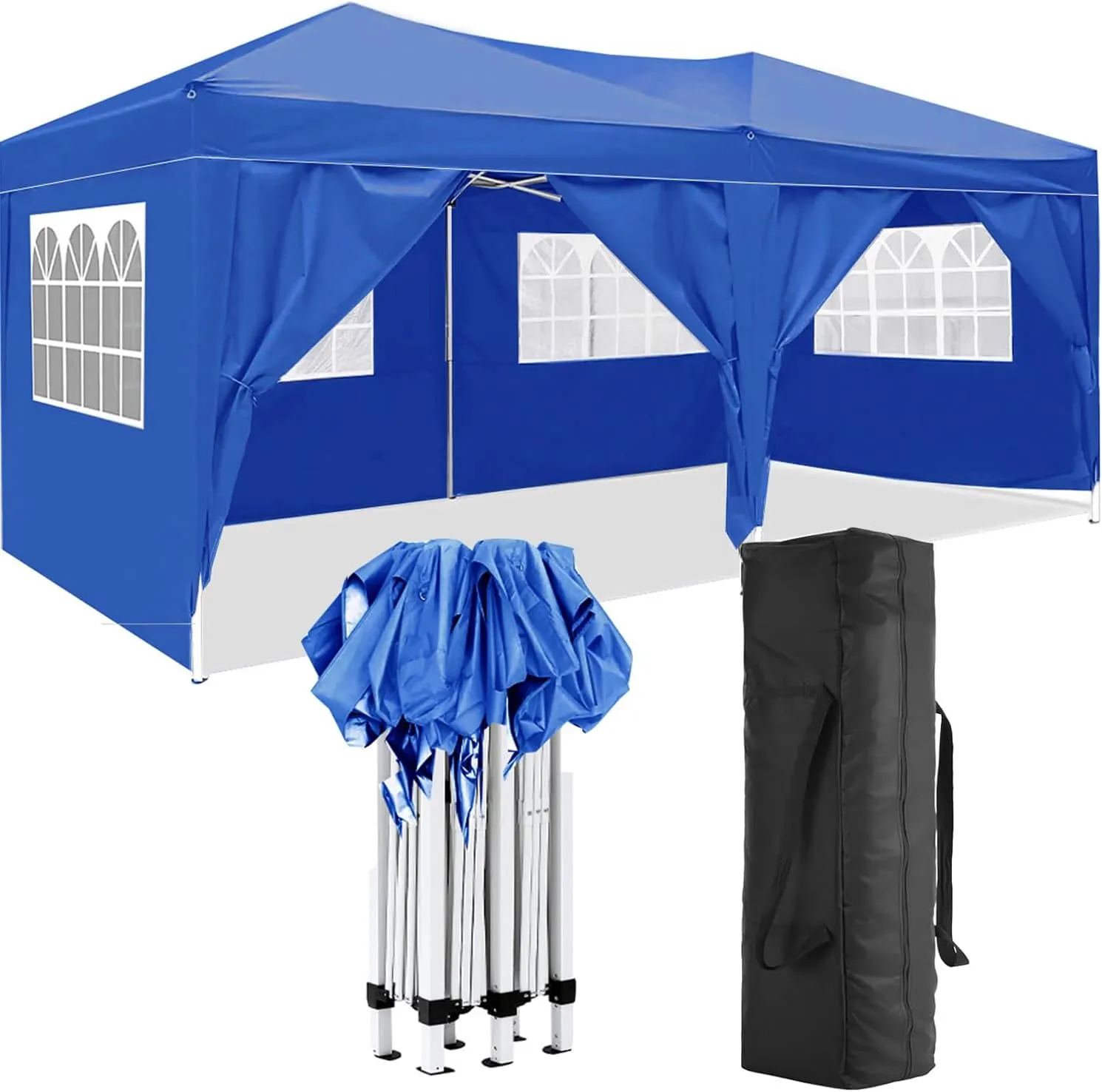 10x20 Pop Up Canopy Tent Heavy Duty with 6 Removable Sidewalls, Water Resistant, UV-Resistant, Portable Outdoor Instant Event Shelter for Parties, Weddings, Camping, Blue
