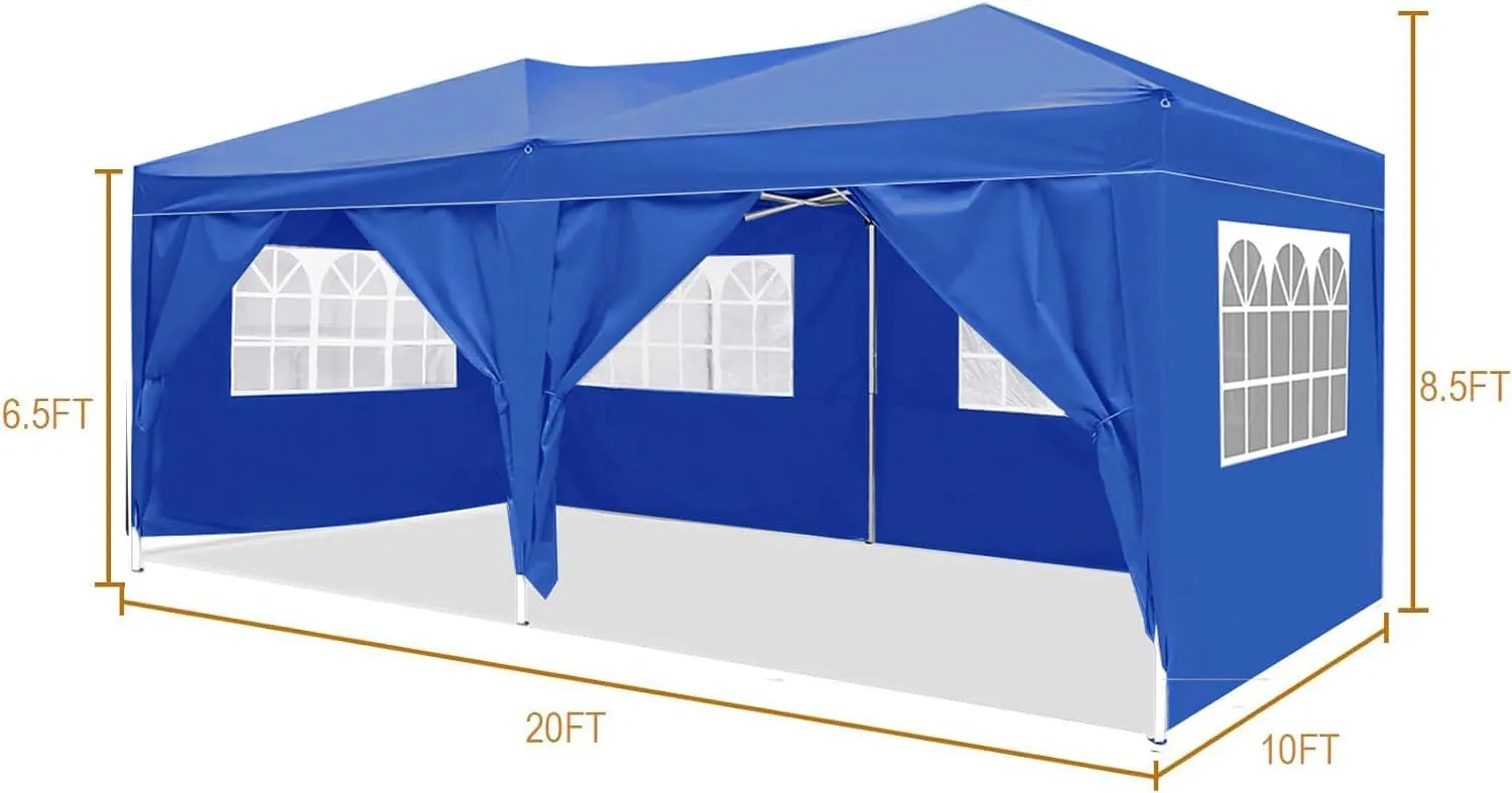 10x20 Pop Up Canopy Tent Heavy Duty with 6 Removable Sidewalls, Water Resistant, UV-Resistant, Portable Outdoor Instant Event Shelter for Parties, Weddings, Camping, Blue