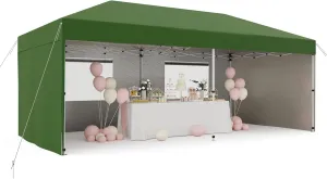 10x20 Pop Up Canopy Tent with 4 Sidewall - One-Button Instant Setup, Heavy-Duty 210D Oxford Fabric & Rust-Proof Frame - 3 Adjustable Heights, Roller Bag, 6 Sandbags - UV Protection for Beach, Party