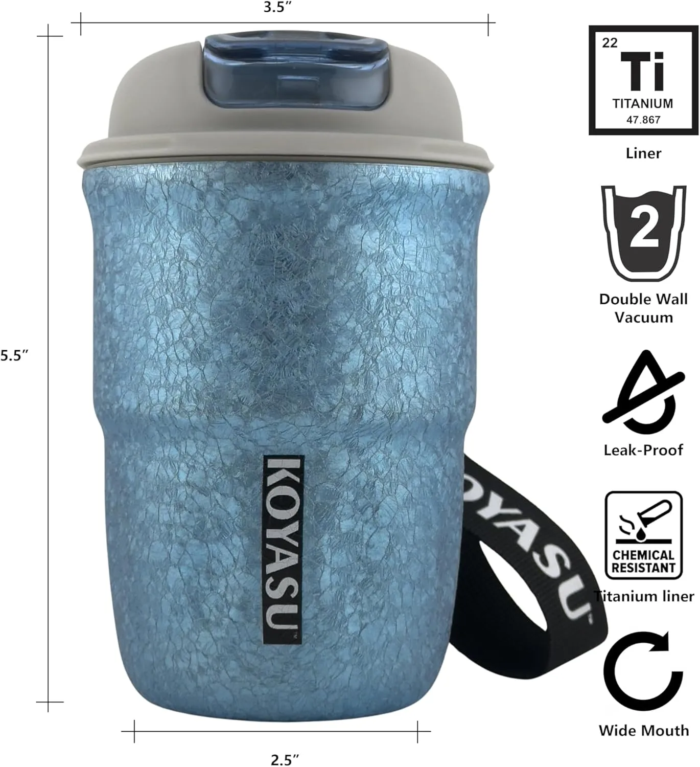 11oz Titanium Liner Travel Mug with Lid, Double-Wall Vacuum Insulation, Wide Mouth, Leak-Proof, Chemical-Free & Healthy, men and women hot & cold drinks, for Indoor & Outdoor Use (Blue)