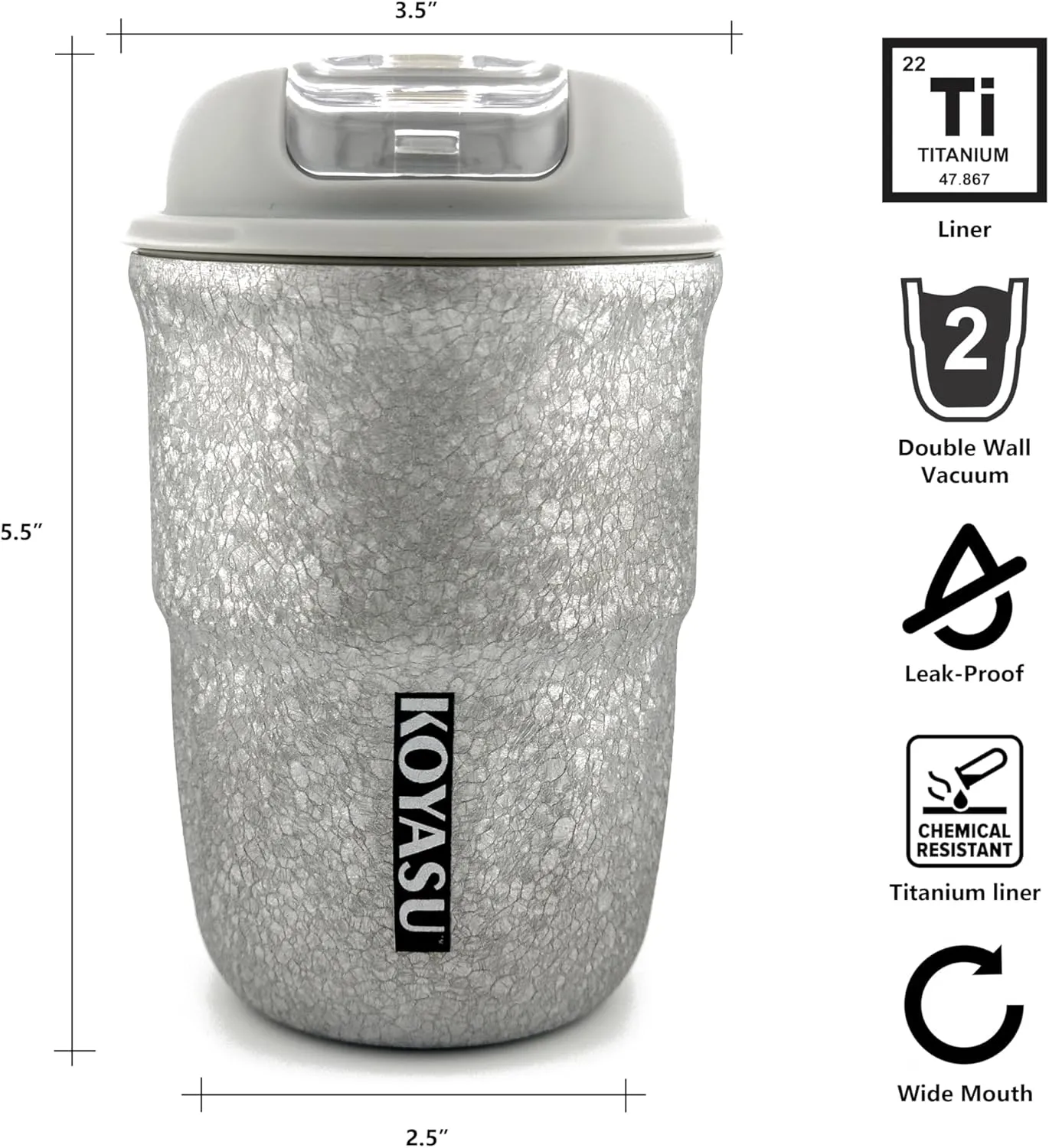 11oz Titanium Liner Travel Mug with Lid, Double-Wall Vacuum Insulation, Wide Mouth, Leak-Proof, Chemical-Free & Healthy, men and women hot & cold drinks, for Indoor & Outdoor Use (Gray)