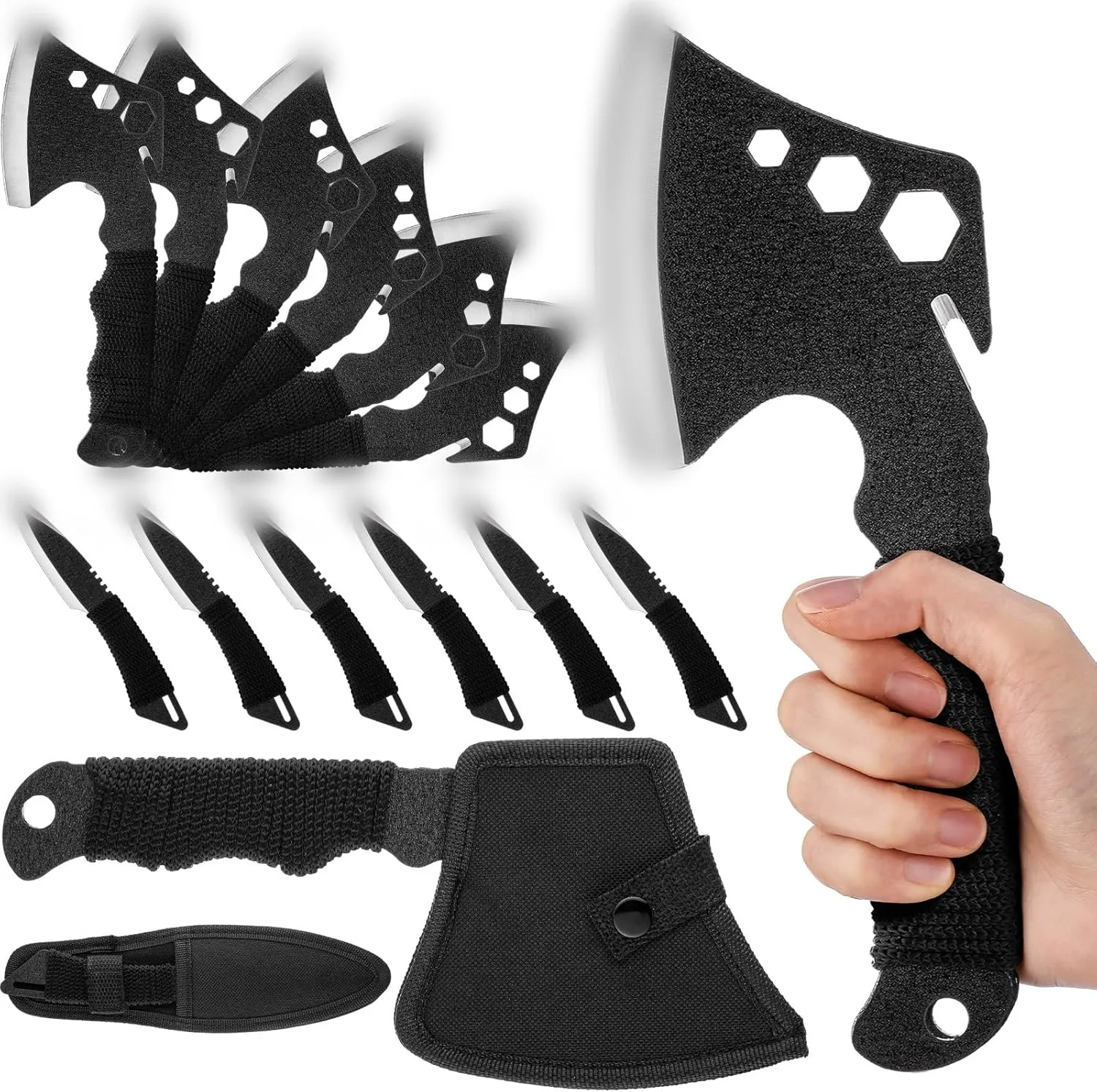 12 Pack Axes with Nylon Sheath 10 Inch Stainless Steel Hatchet for Competition and Recreation