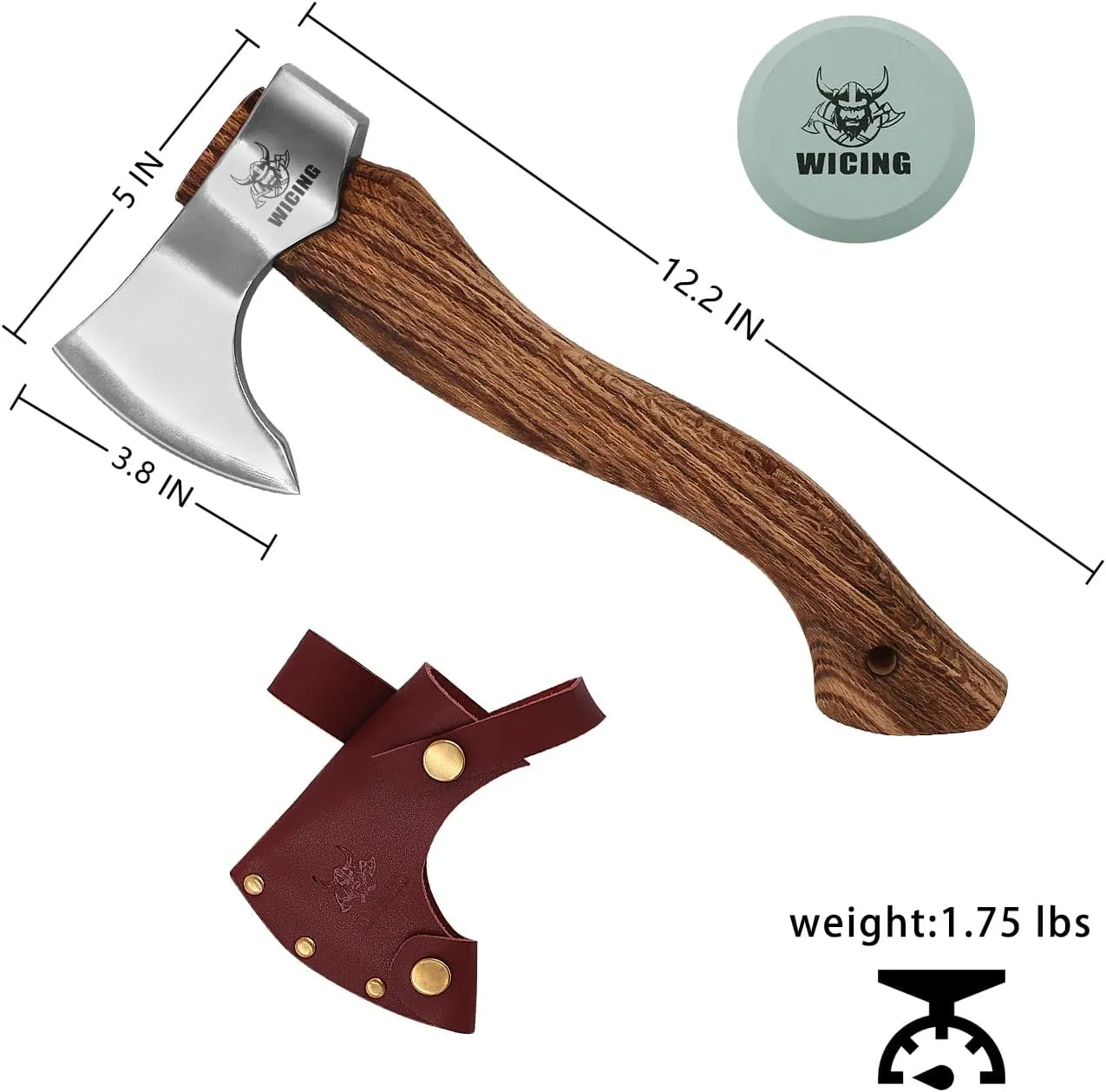 12.2 in Hatchet, Bushcraft Hatchet, 1065 High Manganese Steel and Beech Wood Handle with Leather Sheath Small Camping Hatchet for Carving Bushcraft Outdoor