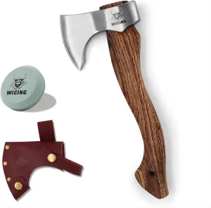 12.2 in Hatchet, Bushcraft Hatchet, 1065 High Manganese Steel and Beech Wood Handle with Leather Sheath Small Camping Hatchet for Carving Bushcraft Outdoor