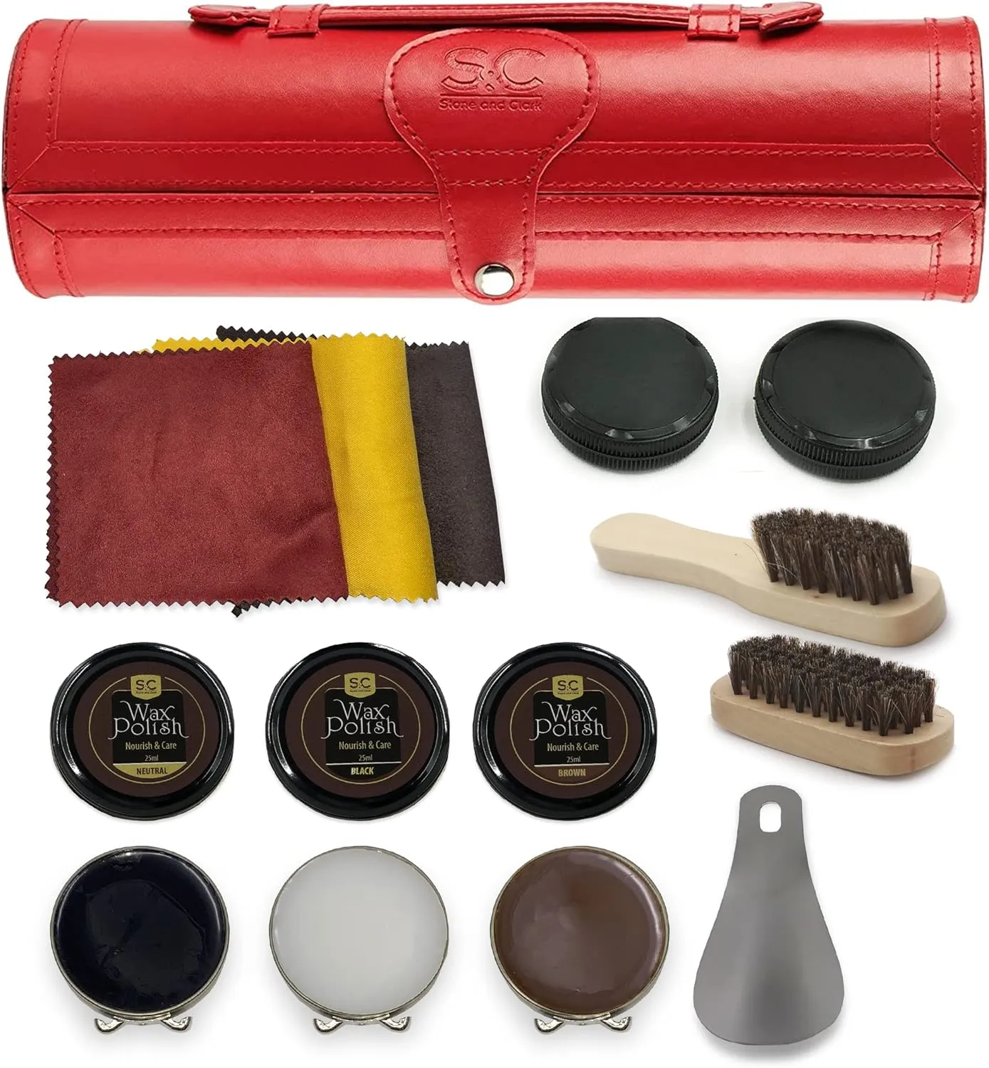 12PC Shoe Polish & Care Kit, Leather Shoe Shine Kit with Brown Wax, Shoe Brushes for Polishing, Compact Shoe Cleaning Kit