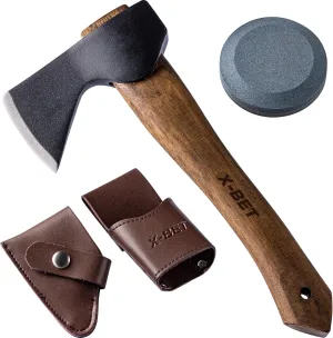 12" Hand-Forged Hatchet with Sheath and Sharpener - Camping Axe, Bushcraft and Survival Hatchet Spring Steel Blade - Small Axe Perfect for Wood Carving, Cutting, Splitting and Gardening