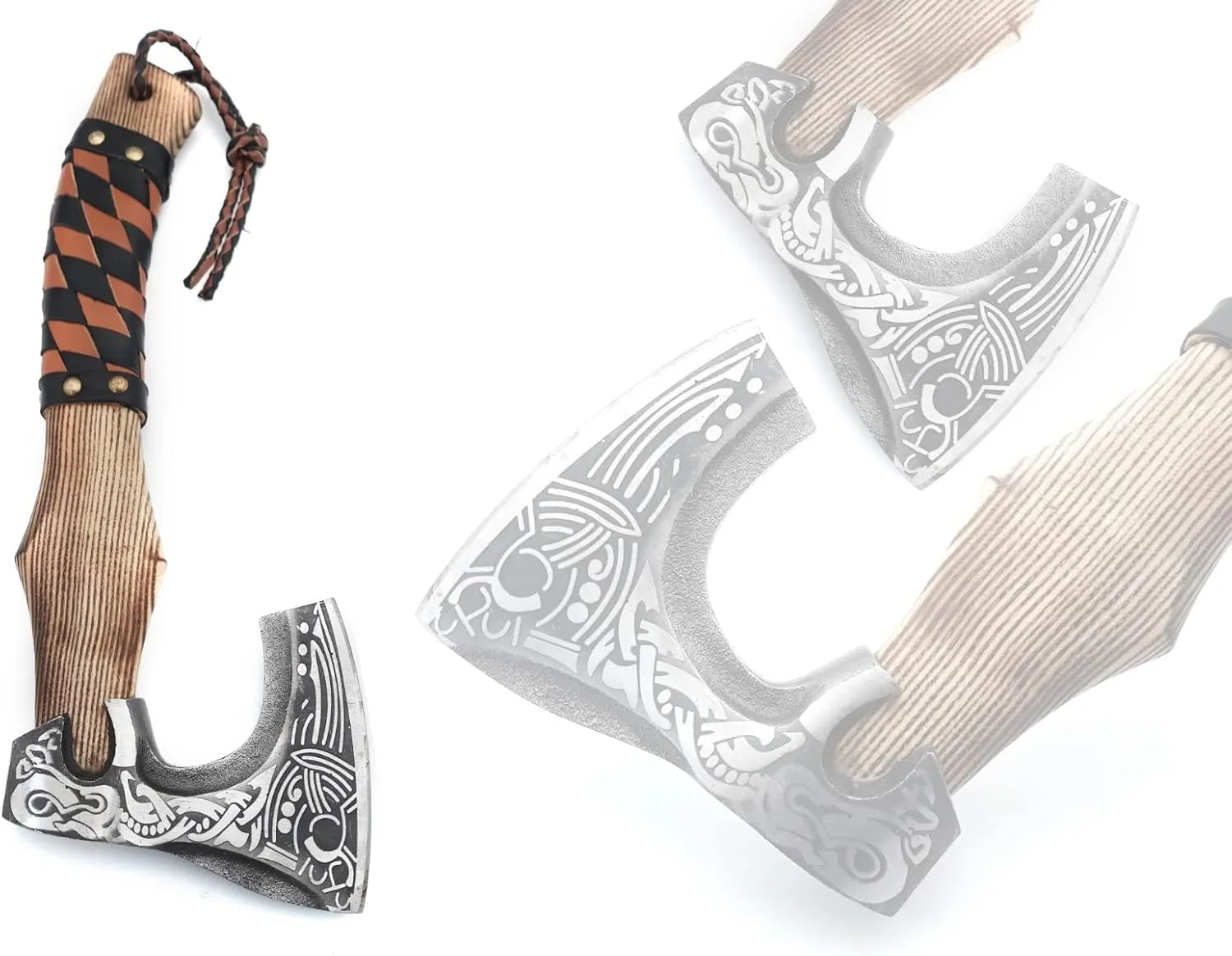 13” Inch Valhalla Axe – Carbon Steel Viking Axe Head with Engraved Handle, Hatchet Axe with Genuine Leather Sheath and Wrap, Camping Axe, Throwing Axe -Viking Gift for Men
