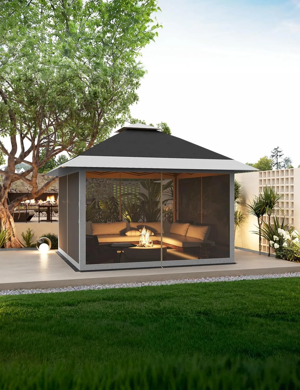 13' x 13' Outdoor Gazebo, Double Roof Patio Gazebo Quick Setup Instant Canopy Tent Instant Canopy Gazebo Shelter, Gray
