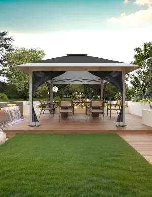 13' x 13' Outdoor Gazebo, Double Roof Patio Gazebo Quick Setup Instant Canopy Tent Instant Canopy Gazebo Shelter, Gray