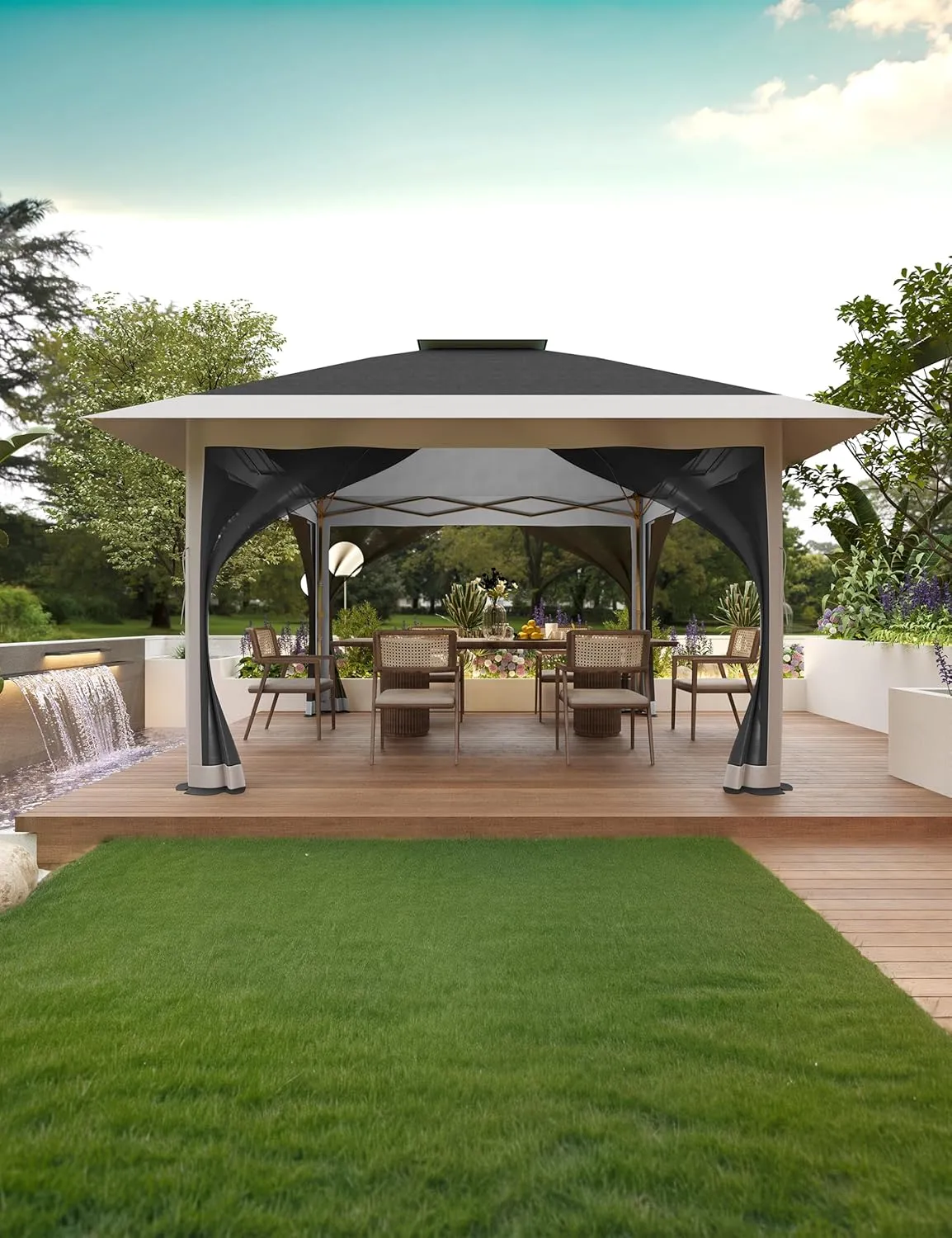 13' x 13' Outdoor Gazebo, Double Roof Patio Gazebo Quick Setup Instant Canopy Tent Instant Canopy Gazebo Shelter, Gray