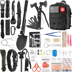 142-Piece Professional Survival Gear and Equipment with Molle Pouch