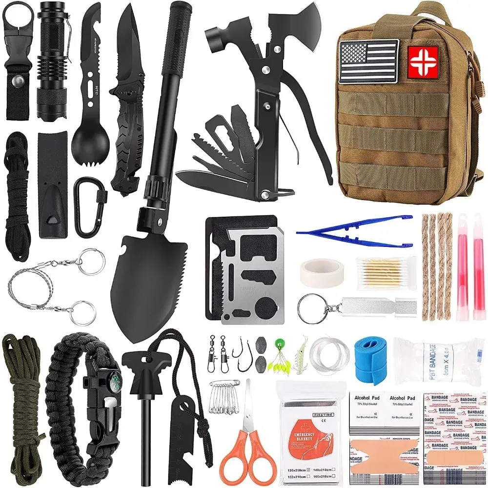142-Piece Professional Survival Gear and Equipment with Molle Pouch