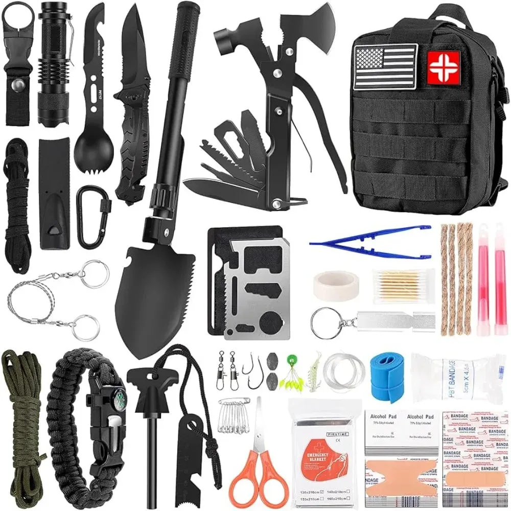 142-Piece Professional Survival Gear and Equipment with Molle Pouch
