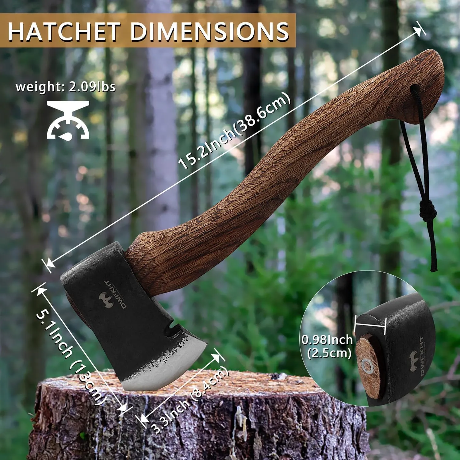 15.2" Camping Hatchet, Hand Forged Axe with Sheath, Bushcraft Axe with 1065 Carbon Steel and Beech Handle for Wood Splitting and Kindling – Perfect for Outdoor Survival and Adventures