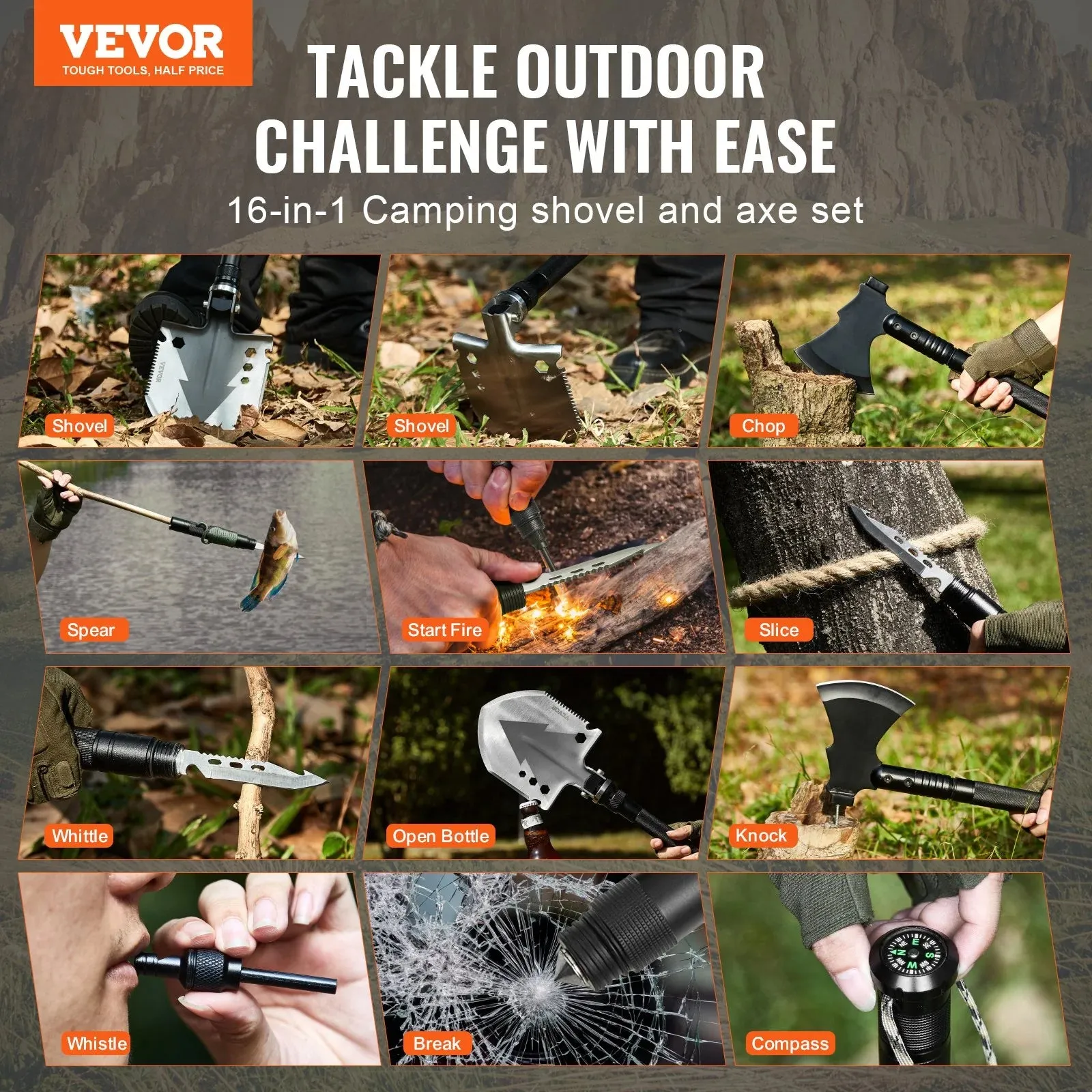 16-In-1 Survival Toolkit for Camping with Hatchet