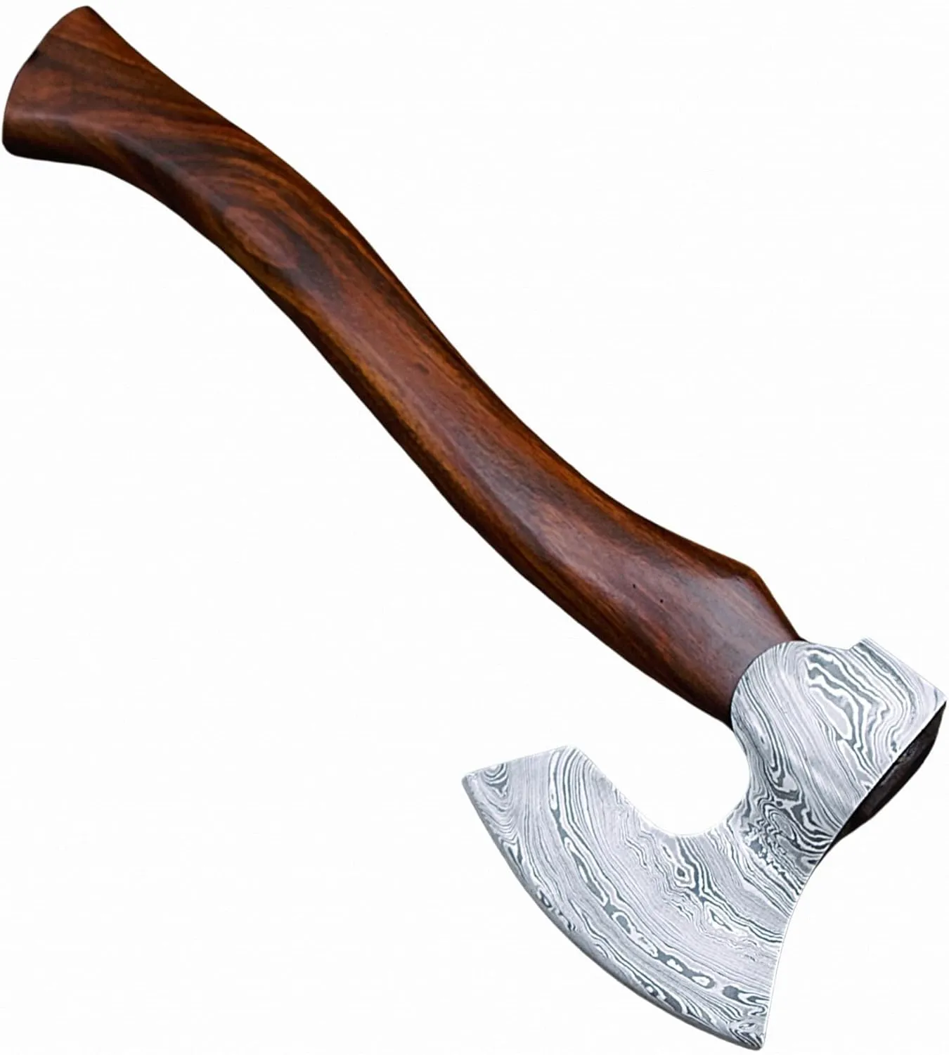 16 in Damascus Hatchet - Handmade Bearded Viking Axe - Damascus Steel Axe with Leather Sheath