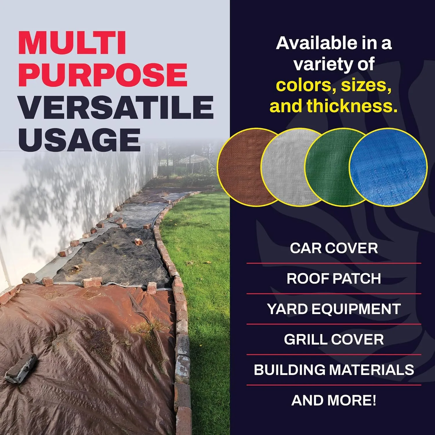 16' x 20' Brown/Silver Heavy Duty Tarp with Grommets Reinforced - 10 Mil Thick - Double Sided Plastic Waterproof Tarps - Large Tarpaulin Cover for Outdoor Camping Tent Tarp RV Roof Rain - Zebro